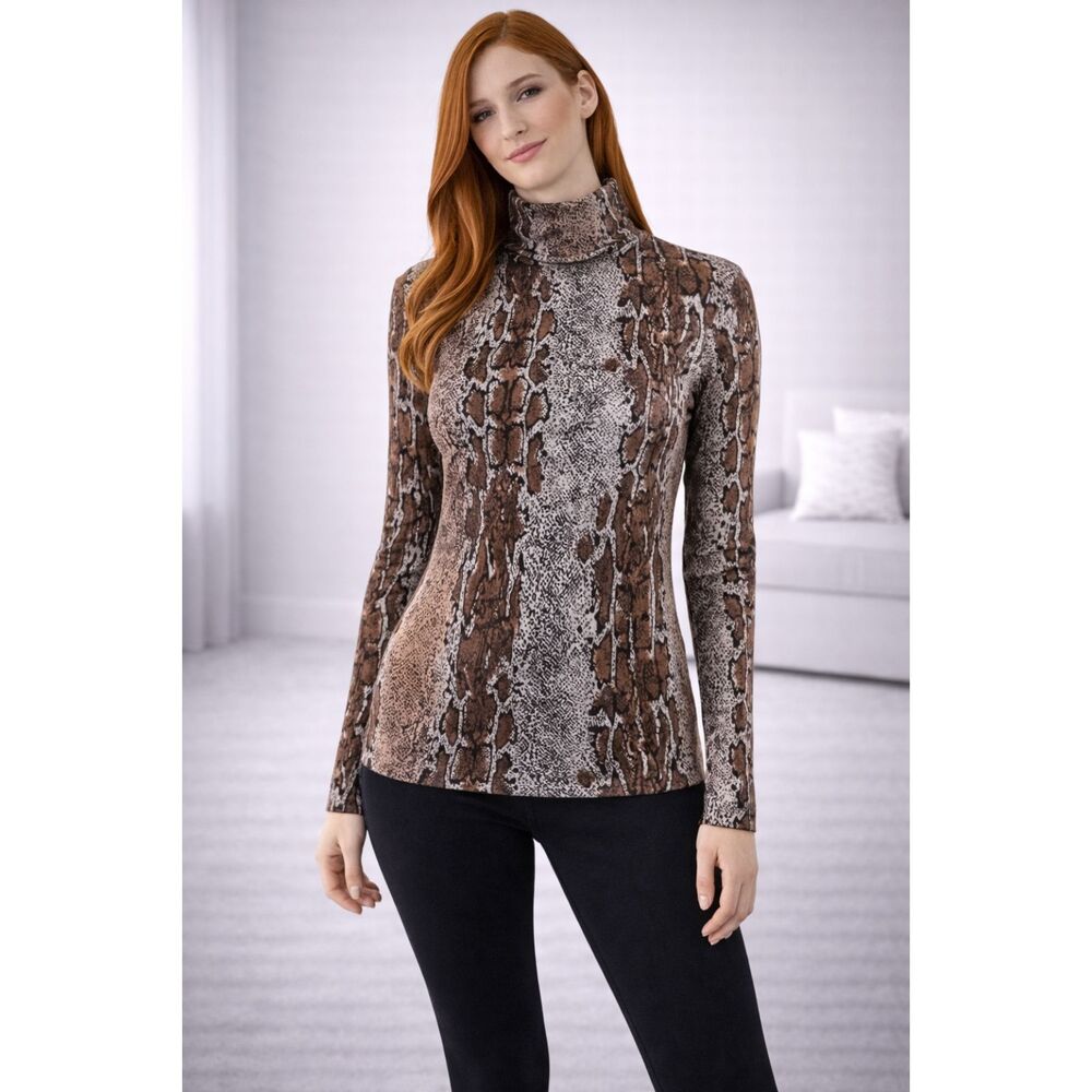 Zara Basic Snake Print Turtle Neck Stretchy Soft Mob Wife S